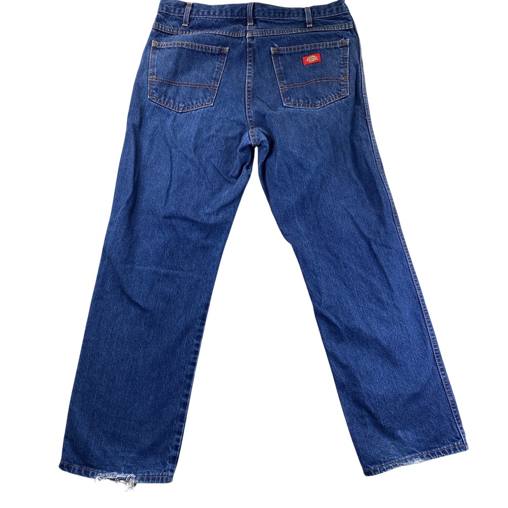 Dickies Mens Straight Leg Blue Denim Workwear Jeans 33x29 Distressed Hem - Picture 8 of 11